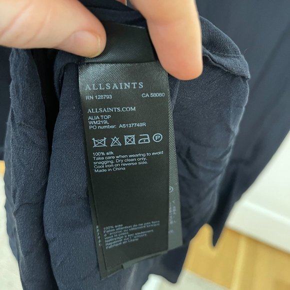 ALLSAINTS Alia 100% Silk Blouse, Navy, Size XS - Picture 6 of 7